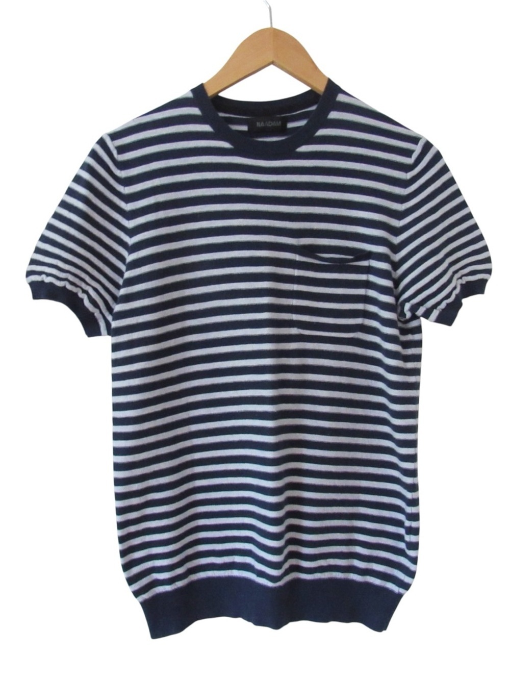 Naadam Short Sleeve Knit Top Sweater Small Blue White Striped Crewneck Classic
